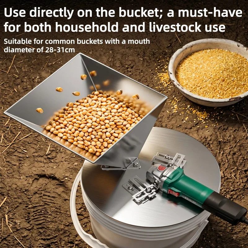 Stainless Steel Feed Hopper for Angle Grinder Modified Grain Grinder DIY Corn Wheat Beans Grinding Funnel