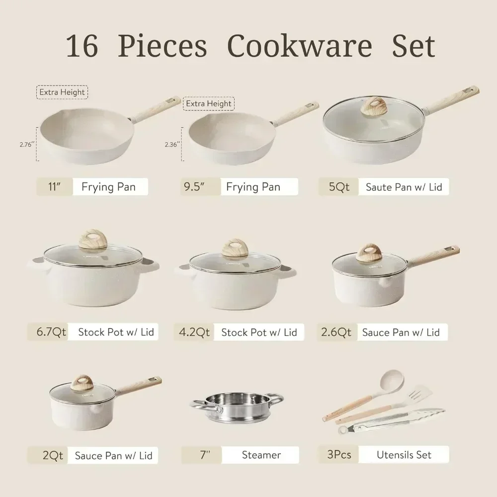 16pcs Pots and Pans Set Pot Frying Pan Set of Pots for Cooking Nonstick Cookware Sets Kitchen Accessories Non-stick Utensils Kit