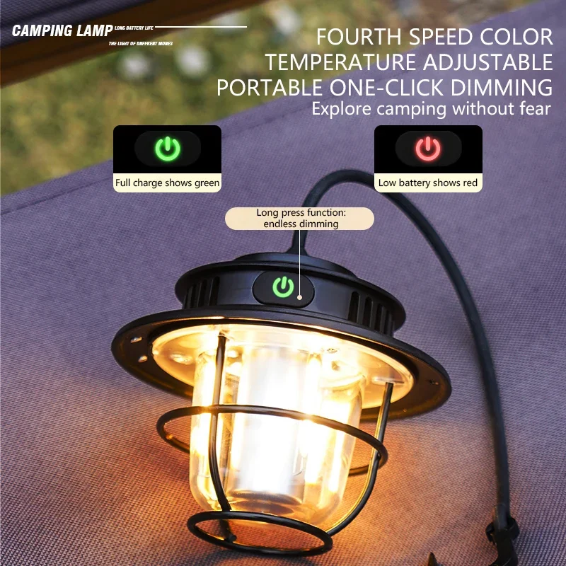 Lanterna de iluminação grande angular lâmpada de acampamento lâmpada de ambiente suporta carregamento TYPE-C.