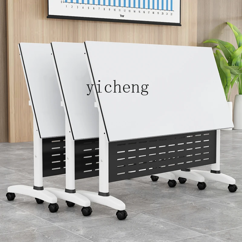 RWJ Conference Table Folding Stitching Long Table Training Office Table and Chair Combination with Wheels