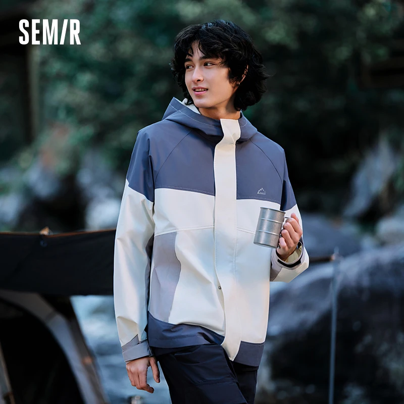 Semir Jacket Men 2024 Spring New Loose Fashion Contrasting Color Three-Proof Jacket Mountain Style Outdoor Style Hooded Top