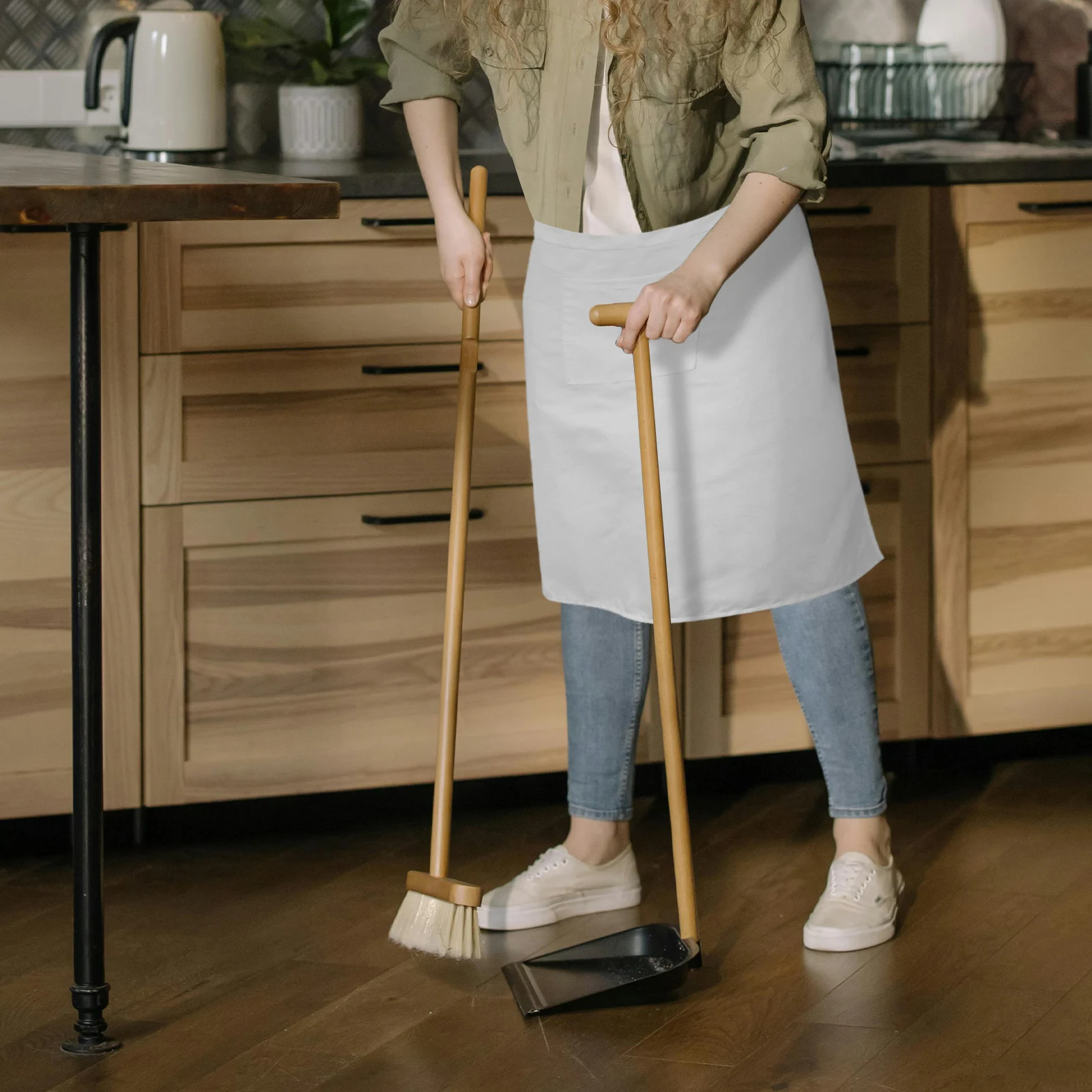 

Kitchen Apron Baking Pastry Household Aprons Waist Cooking Clean Clothes Pocket