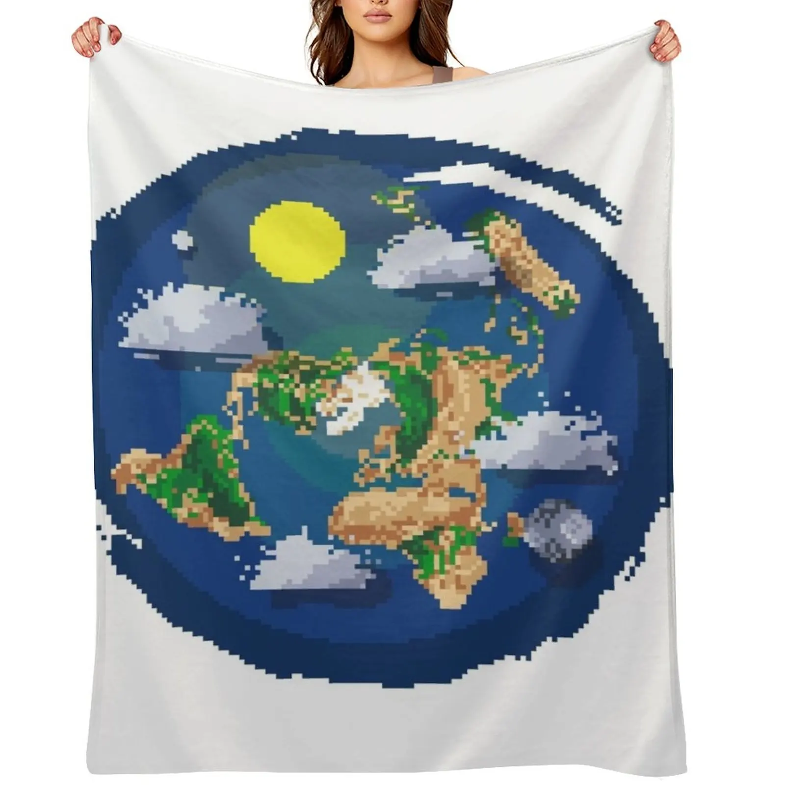 

Flat Earth Map Pixel Art (clear backround) Throw Blanket Personalized Gift Blankets For Bed Quilt Blankets