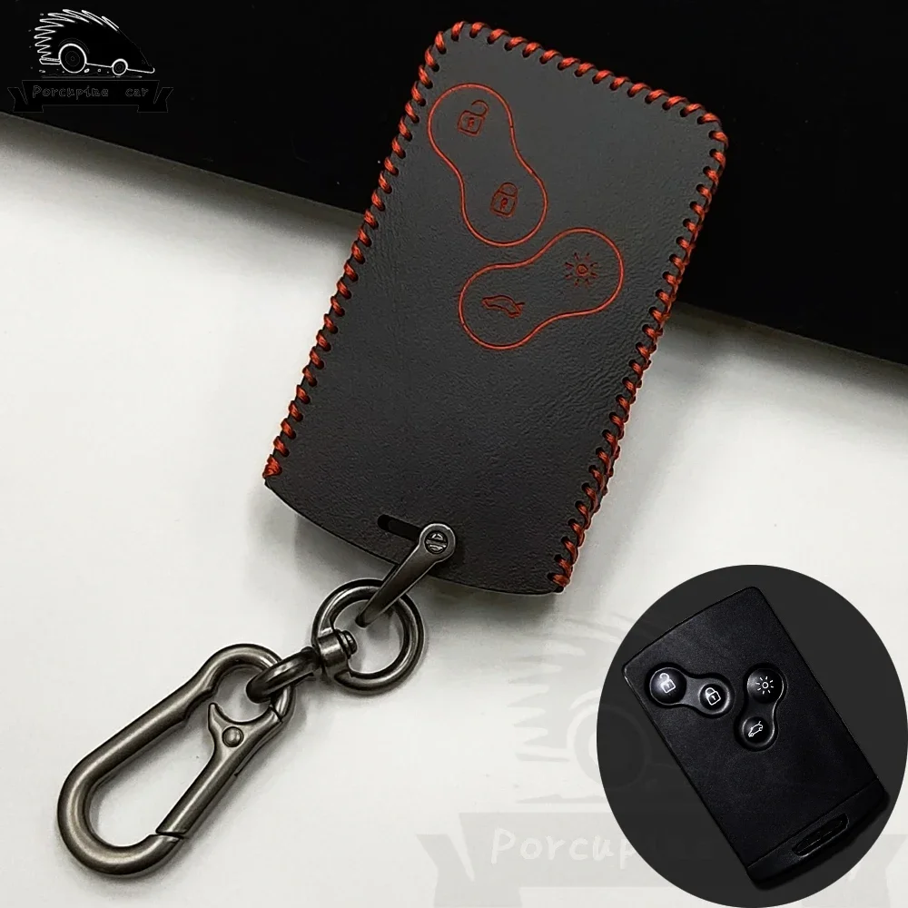 Leather Key Case Holder for Renault Clio Scenic Megane 2 3 Duster Sandero Captur Twingo Koleos 4 Buttons Key Cover Keychain
