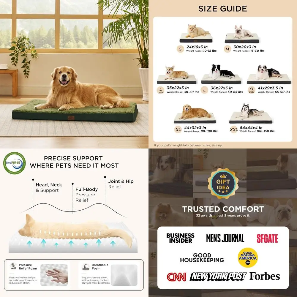 

Большая ортопедическая кровать для собак для домашних животных до 100 фунтов — удобный, плоский, съемный чехол, подходит для больших собак