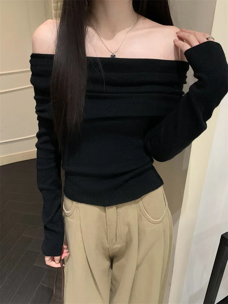 

Sexy oulder Bared Base irt Women's Inner Wear Cross oulder Knitted Sweater Slim Fit Sle Daily Casual Long Sve Pure...