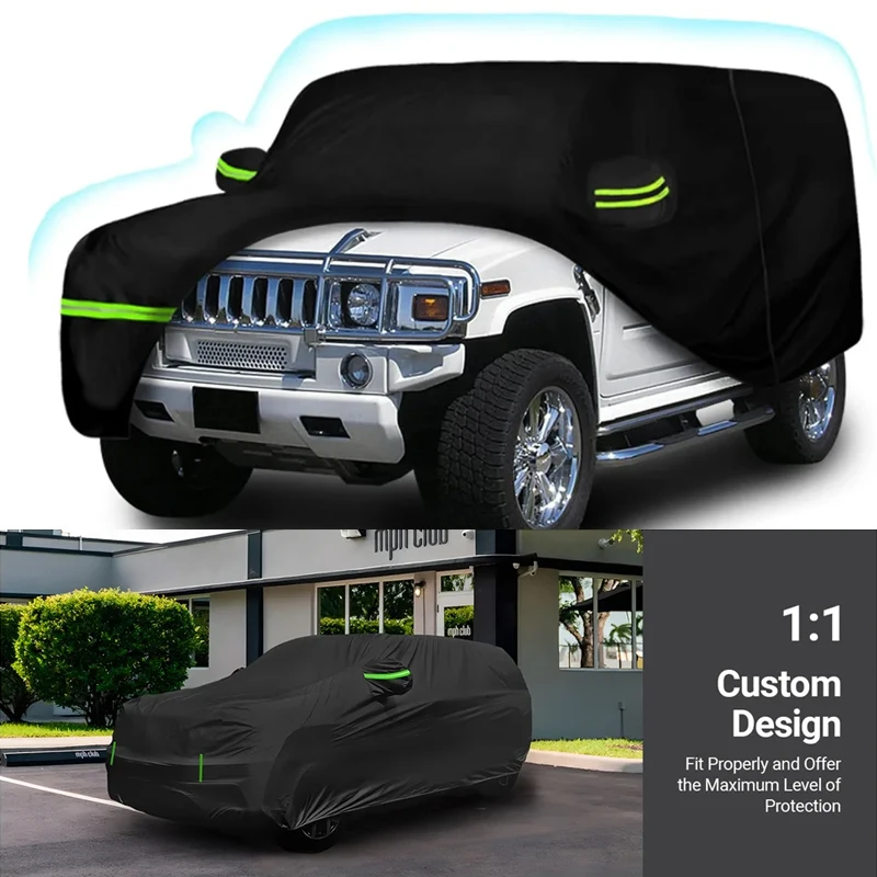

210T Waterproof Car Covers Custom Fit for Hummer H2 SUV 2002-2009 All Weather With Zipper Door Snow Rain Dust Hail Protection