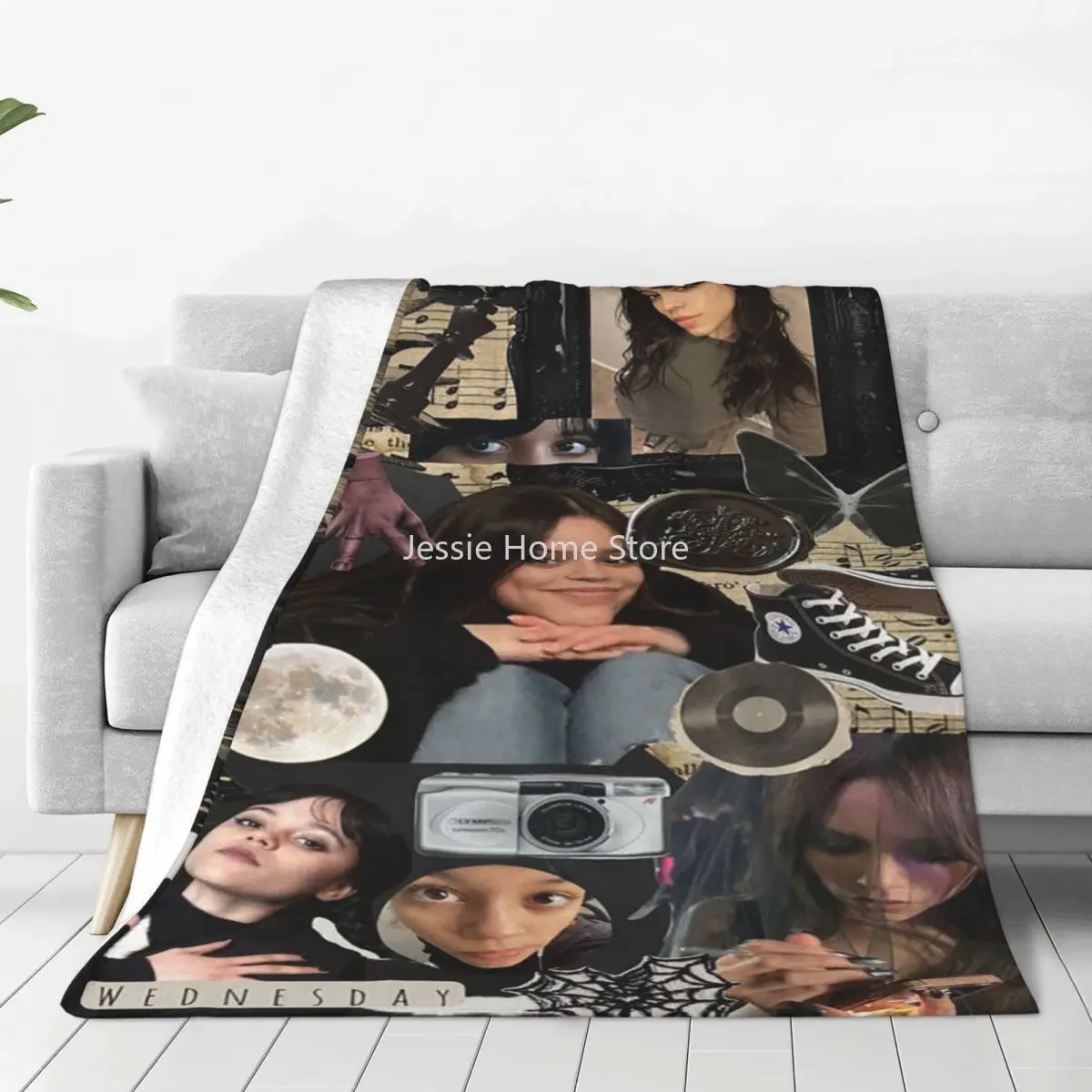 

Jenna Ortega Blankets Flannel Printed Wednesday Portable Lightweight Thin Throw Blankets for Bedding Couch Bedspread