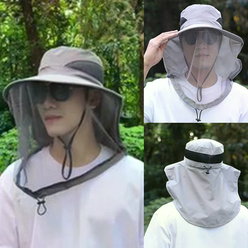 Outdoor Fisherman Hat Wide Brim Bucket Hat Mosquito Hat With Mesh Repellent Insect Bee Protection Men Sunscreen Fishing Cap