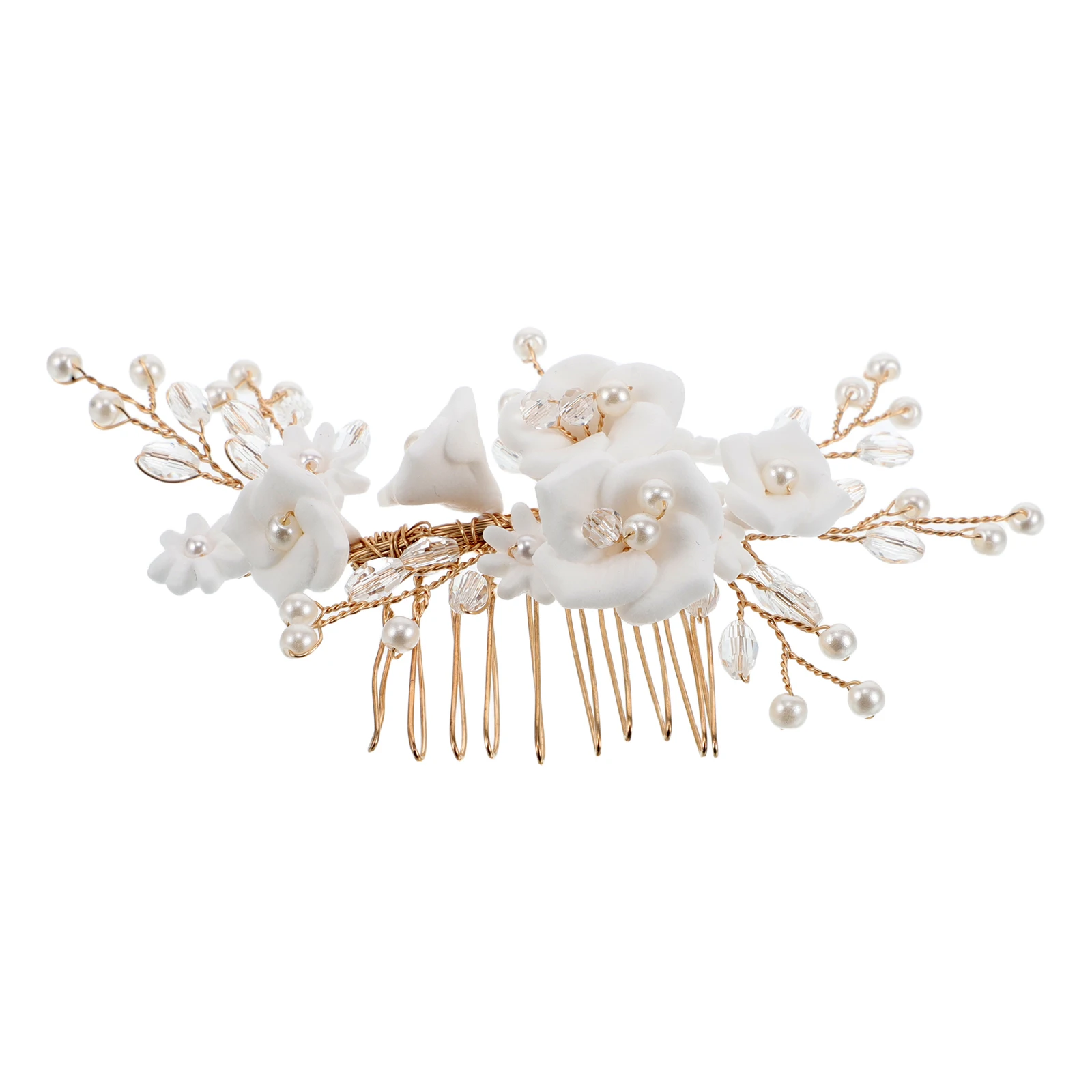 

Elegant European Wedding Hair Comb White Clay Pearl Embellished Bridal Accessory Versatile H crafted For Girls
