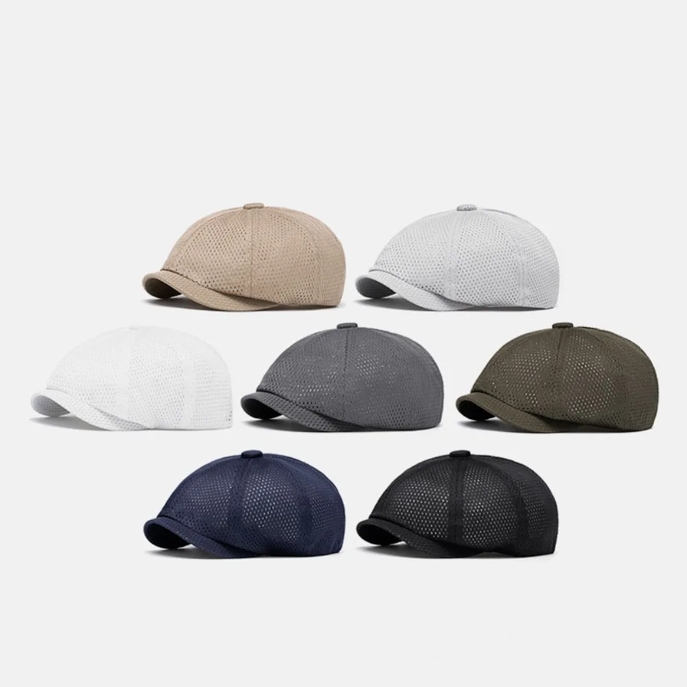 Cienki Retro Beret Jednolity Kolor Oddychające Czapki Gazeciarza z Siatką i Otwartym Wzorem Czapki Malarskie Unisex