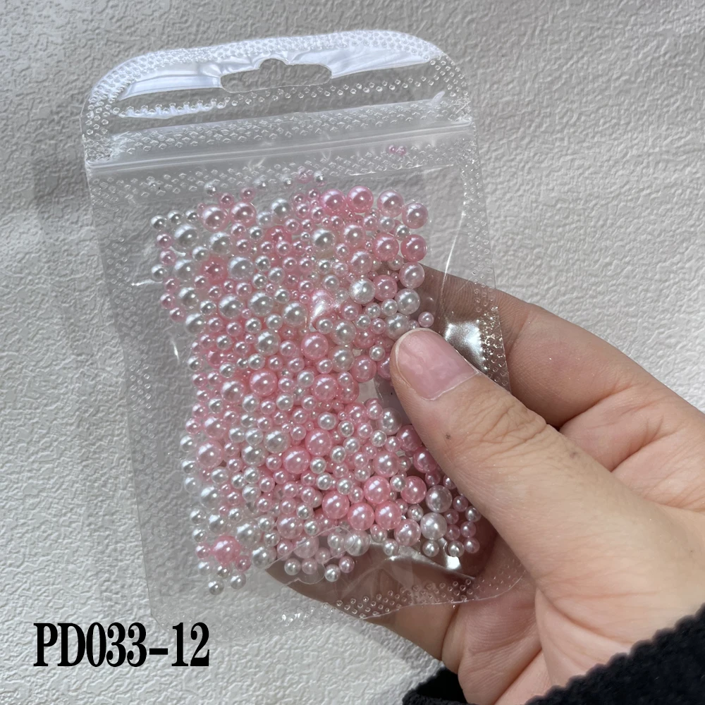 Cuentas de perlas blancas para decoración de manicura, abalorios de diamantes de imitación para uñas, 3D, medio redondo, tamaño mixto, Beige, Parte posterior plana, 500-1000 unids/lote por bolsa