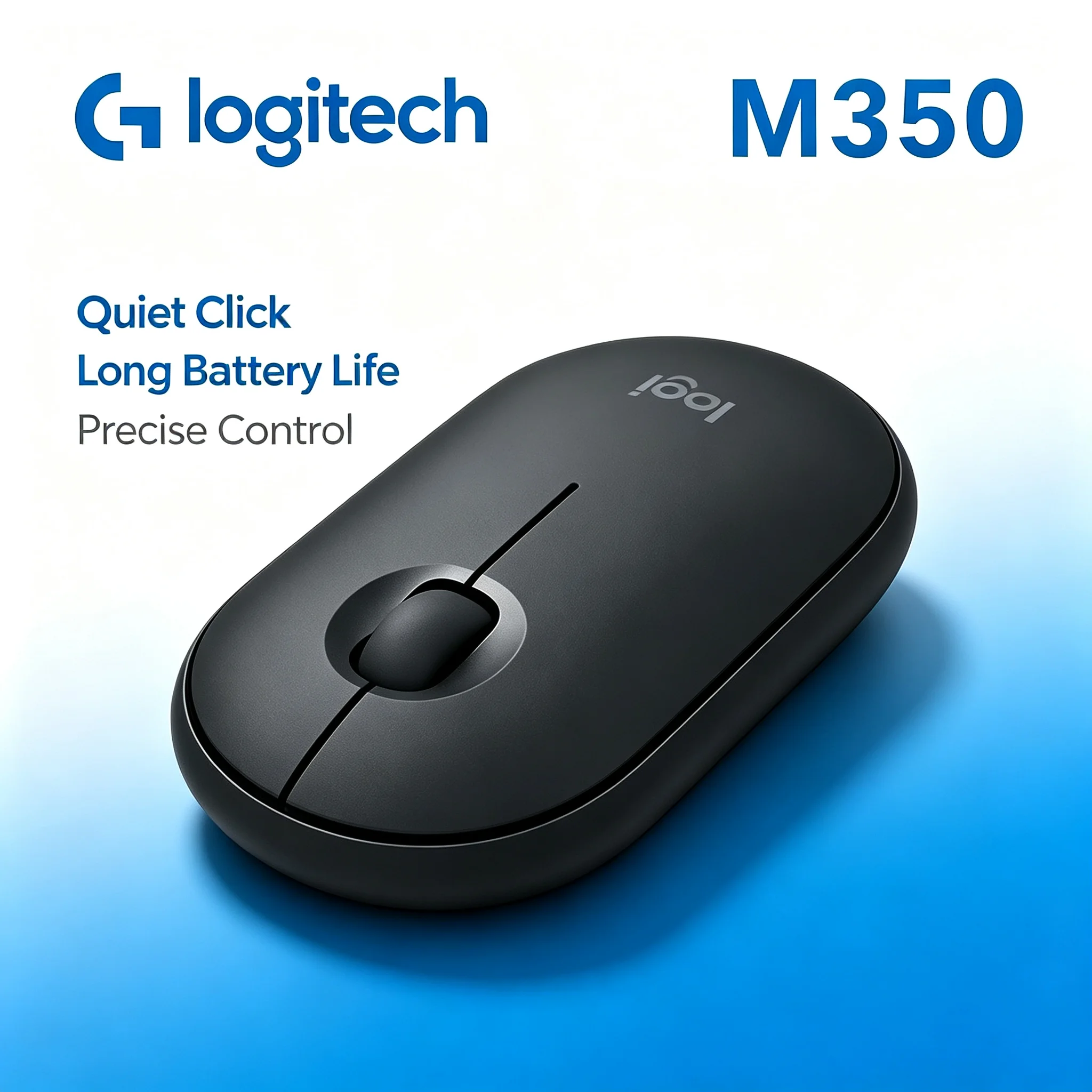 Silent Click Logitech M350 Wireless Mouse Ergonomic Design for PC Notebook Chromebook