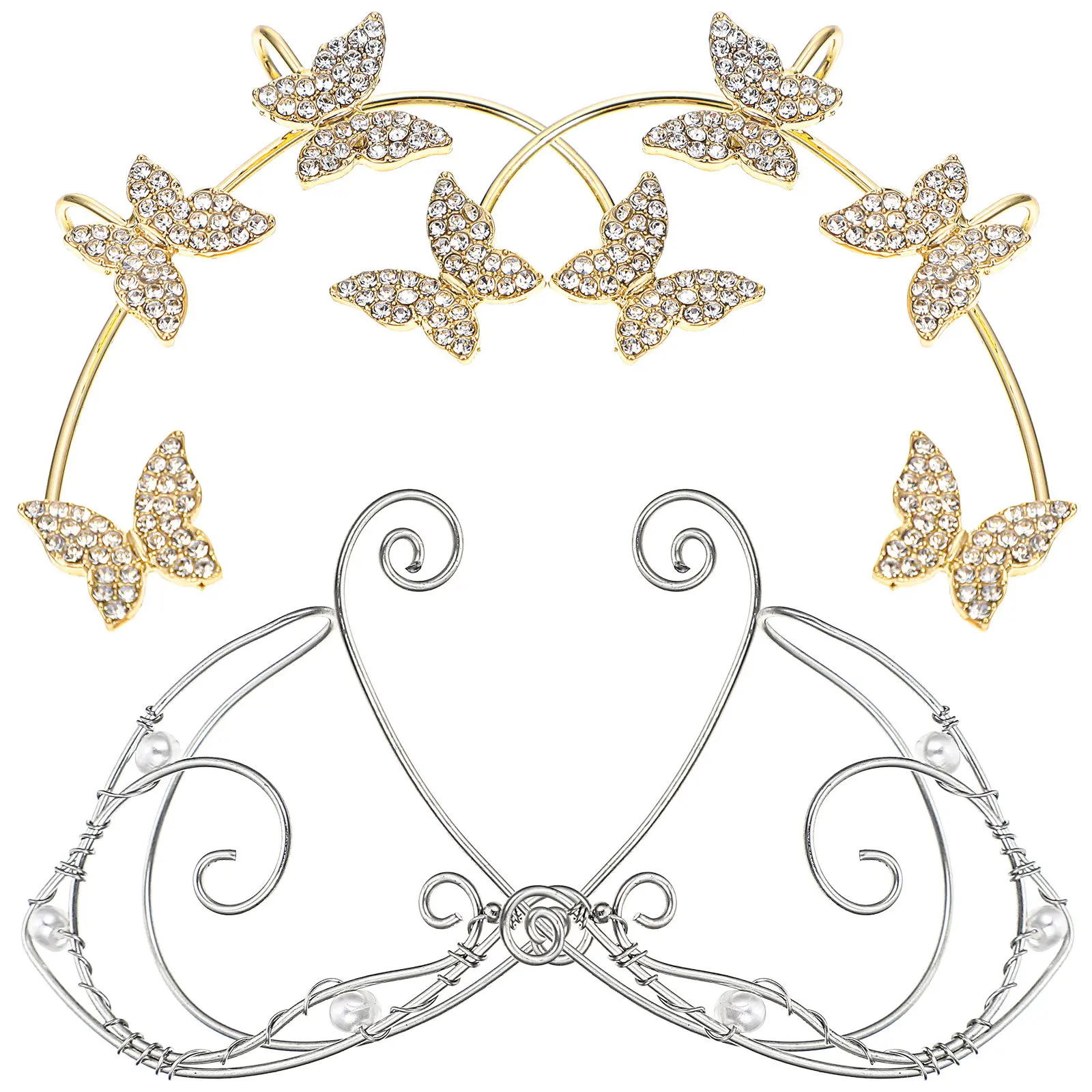 2Pairs Butterfly Elf Ear Cuff Clip on Earrings No Piercing Lightweight Ear Jewelry for Women Graduation Wedding