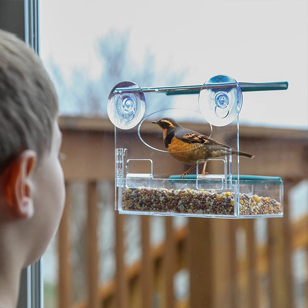 

Clear Window Bird Feeder with Deep Tray 4 Cups Capacity Suction Mount for Smooth Surfaces Ideal for Nature Lovers Kids Parents
