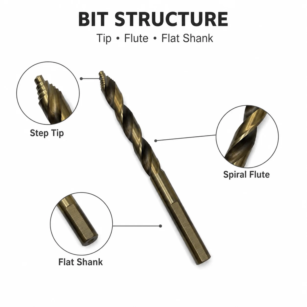 19Pcs 1-10mm Twist Drill Bits Titanium Plated Step Tip Flat Shank Drill Set For DIY Wood Plastic Acrylic Drilling With Box