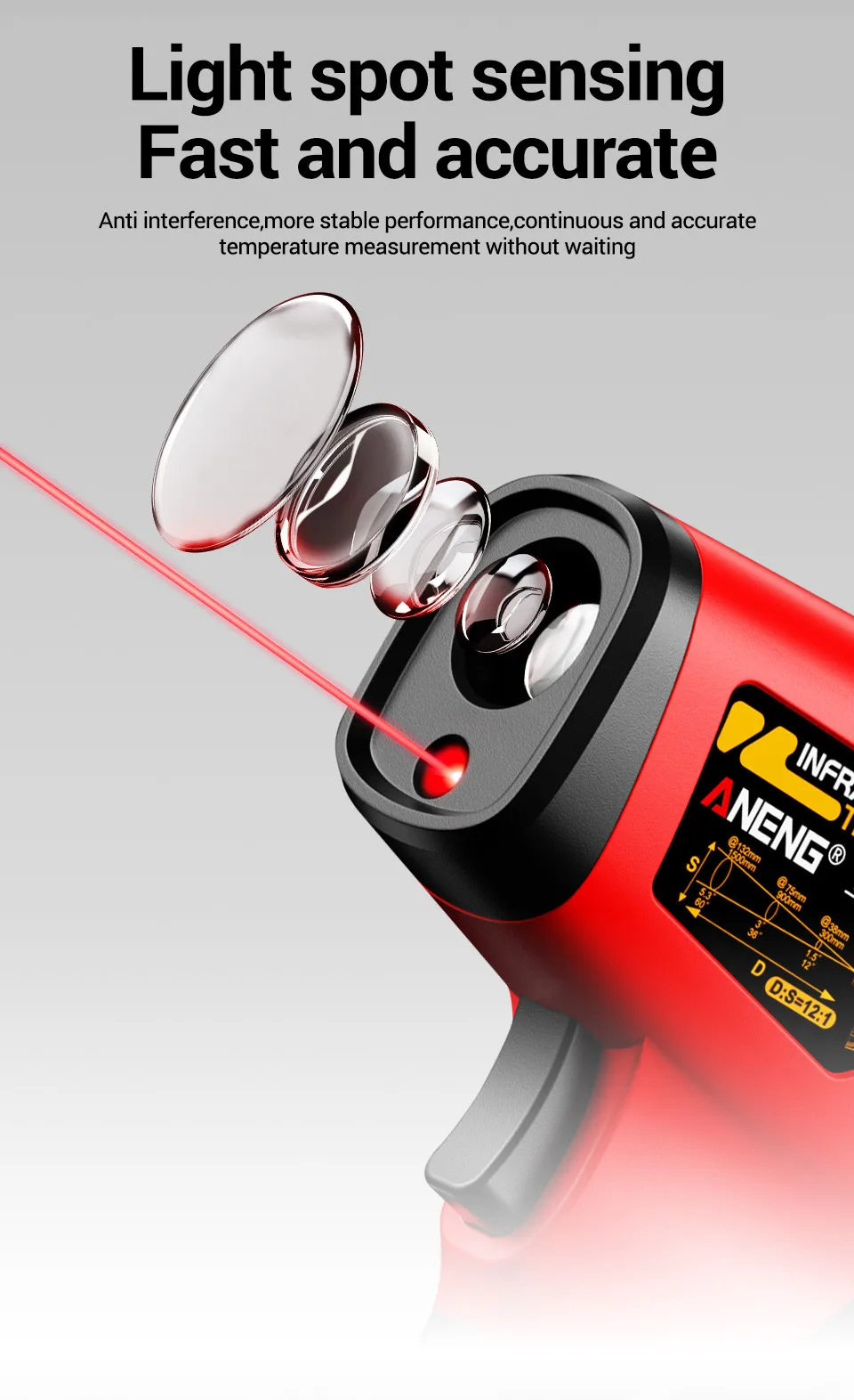 ANENG TH204 Infrarot-Thermometer Handgehaltene Temperaturmesspistole Berührungsloser Laser-Wärmetester -50-400 ° C für Industrie, Haushalt, Automobil – Detail 6