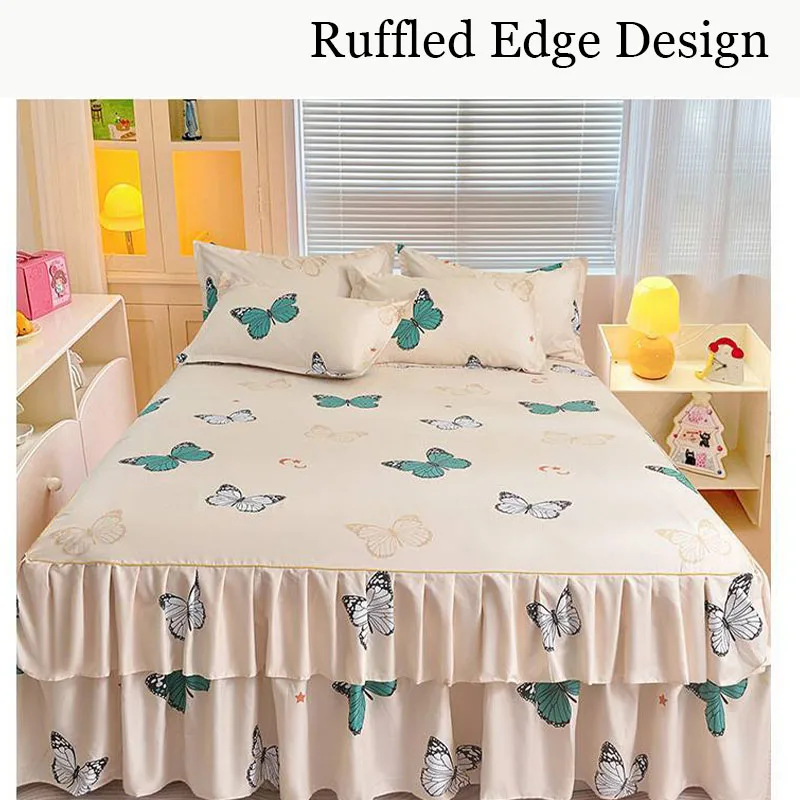 Multi Sized Butterfly Bed Skirt Double-layer Ruffled Edge Dust-proof Mattress Protective Cover Same Pillowcase Home Decoration