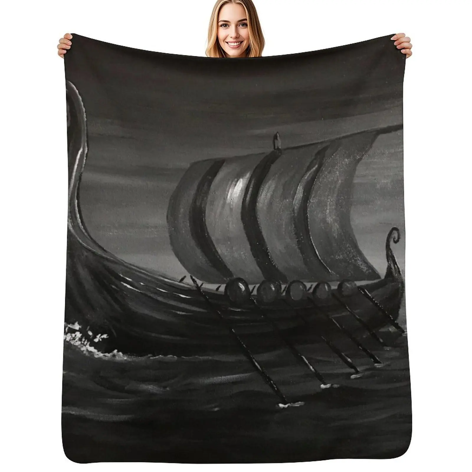 Oseberg Ship Throw Blanket Warm Accent Blanket for Living Room Decoration
