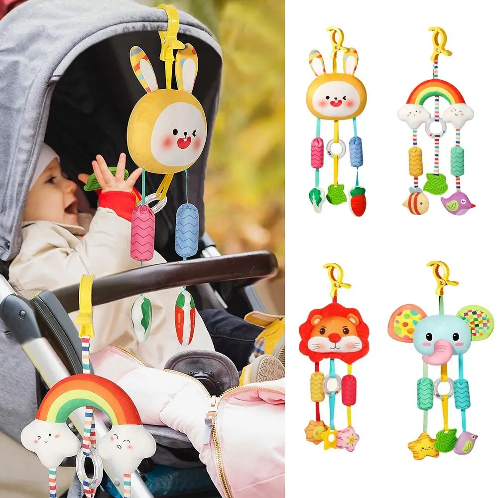 Soft Plush Baby Wind Chime Toy Cartoon Teether Animal Stroller Hanging Pendants Rattle Sensory Stimulation