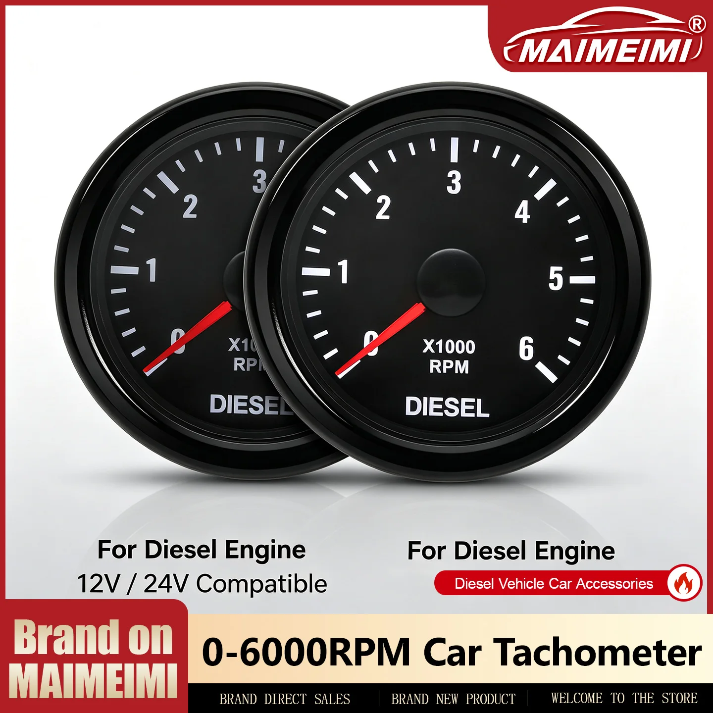 52mm Car Digital Gauge  0-6000RPM Tachometer Meter Tacho  RPM Indicator Gauge For 12V Universal Diesel Vehicle Car Accessories