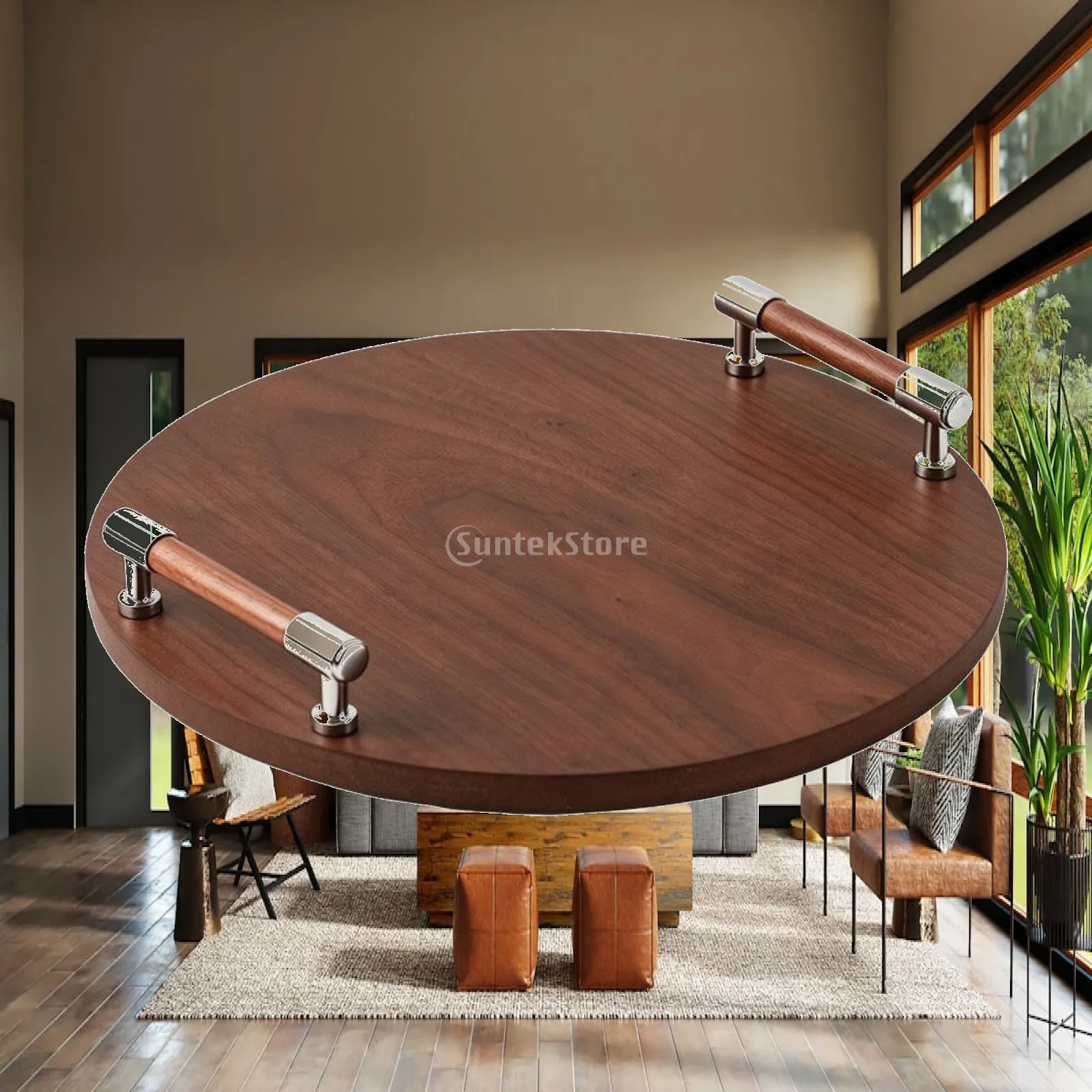 Wooden Round Storage Tray with Raised Edge for Organizing Vanity Bathroom Decor Elegant Serving Tray for Party Gifting
