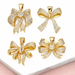 OCESRIO White Crystal Butterfly Knot Pendant for Necklaces Copper Gold Plated Jewelry Making Supplies Wholesale Bulk pdtb562