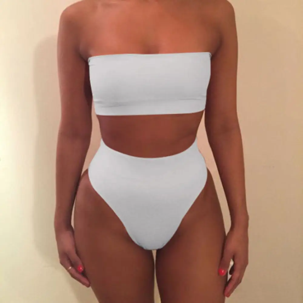 Womens Bikini Set Sexy Solid Tube Top Swimsuit Summer Beach Party Split Bathing Suit Female Stylish Swimwear