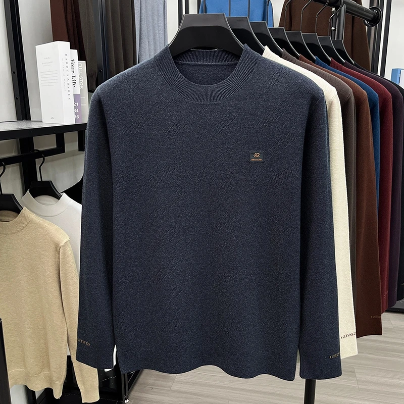 Modischer, trendiger Herren-Strickpullover mit Rundhalsausschnitt in Uni-Farbe, hautfreundlich, langärmelig, für Herbst und Winter, Business-Casual-Herrenbekleidung – Detail 3