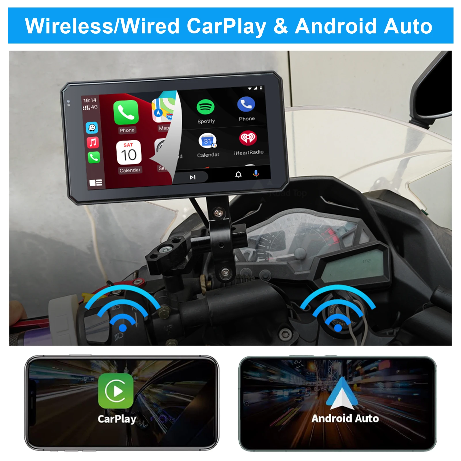 5.98 Inch Motorcycle Screen Wireless Carplay Android Auto Portable GPS Navigation Motobike CarPlay IPX7 Waterproof