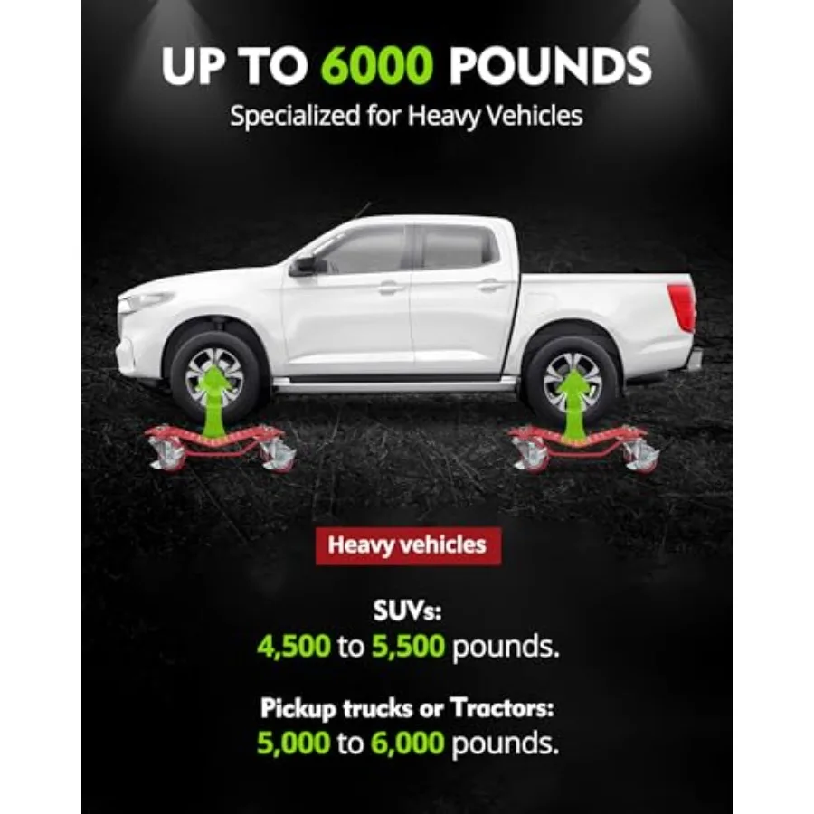 6000 lbs] Tire Wheel Dolly Car Set of 4, Heavy Duty Carbon Steel Car Mover with Antiskid Plate and 360 Degree Rotatable Wheel,