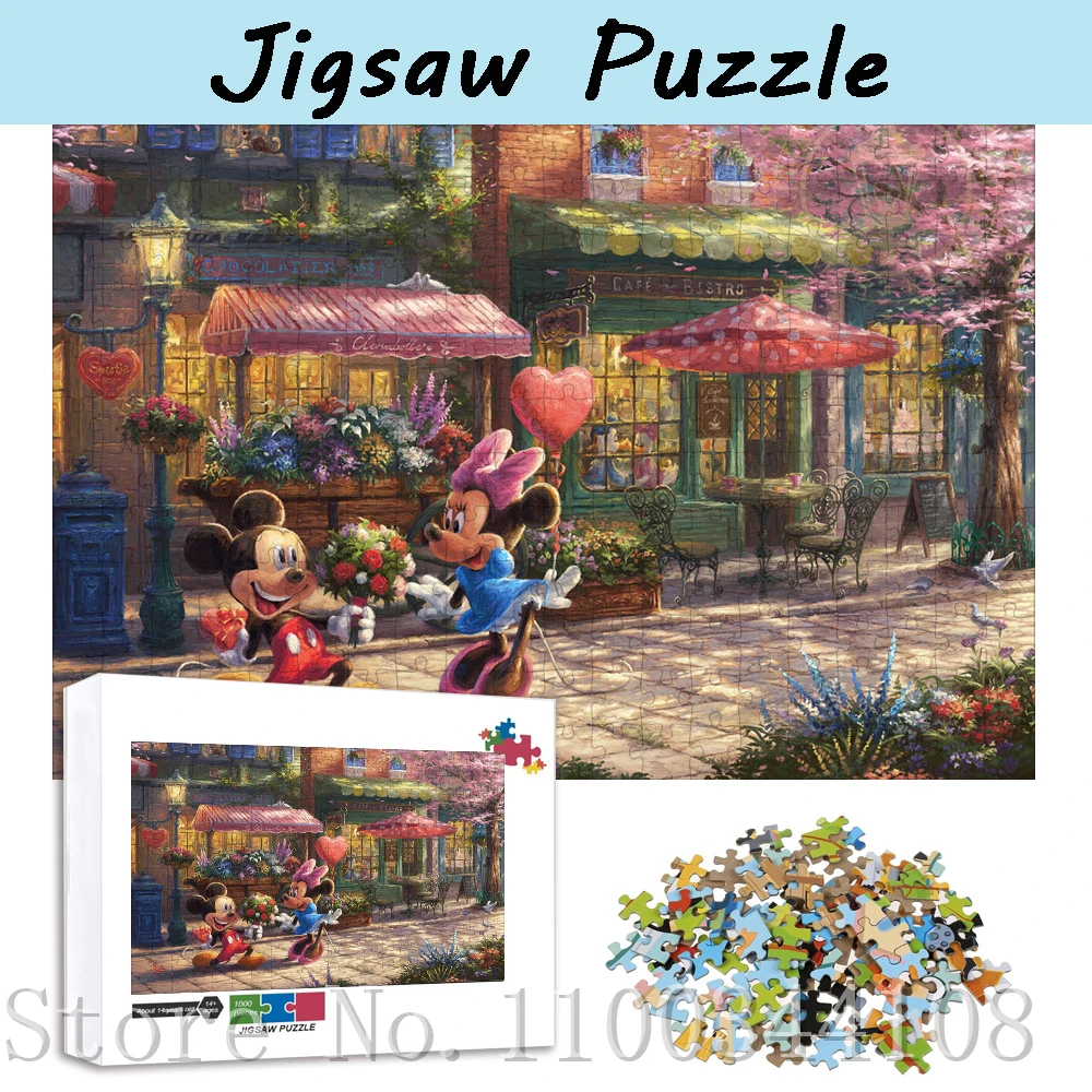 Puzzle en bois de dessin animé Disney, jouets éducatifs pour enfants, 300/500/1000 pièces, Mickey, Minnie Mouse, fleurs, décompression