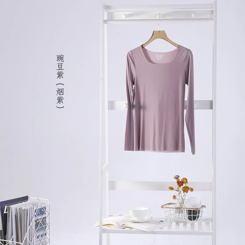 Ice Silk Traceless Women Bottom Underwear Top Spring Autumn Long Sleeved Sleepwear T-shirt One Piece Pajamas Casual Night Shirt 6