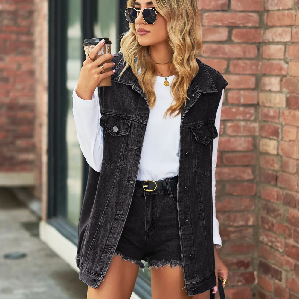 2024 Nieuwe Herfst Retro Denim Vest Jack Losse Casual Dames Trendy Vest Jassen Voor Dames