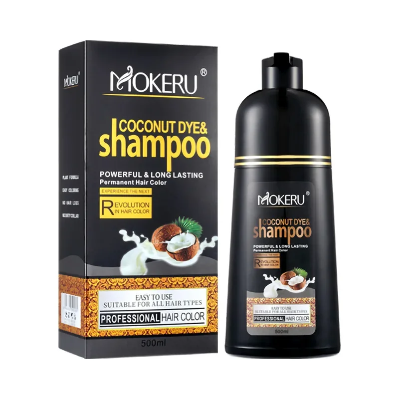 Mokeru Fast Dyeing Black Long Lasting Color Black Hair Shampoo Organic Pure Natural Coconut Hair Dye Shampoo for Hair Women Man