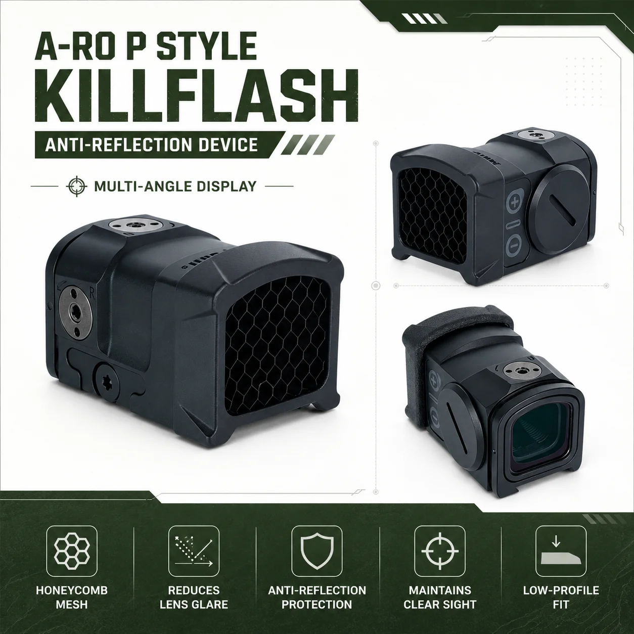 A-RO P Style Red Dot Sight Killflash Anti Glare Device Ultra Light Lens Protection Aluminum Mesh Honeycomb Mesh Lens Protector Lightweight
