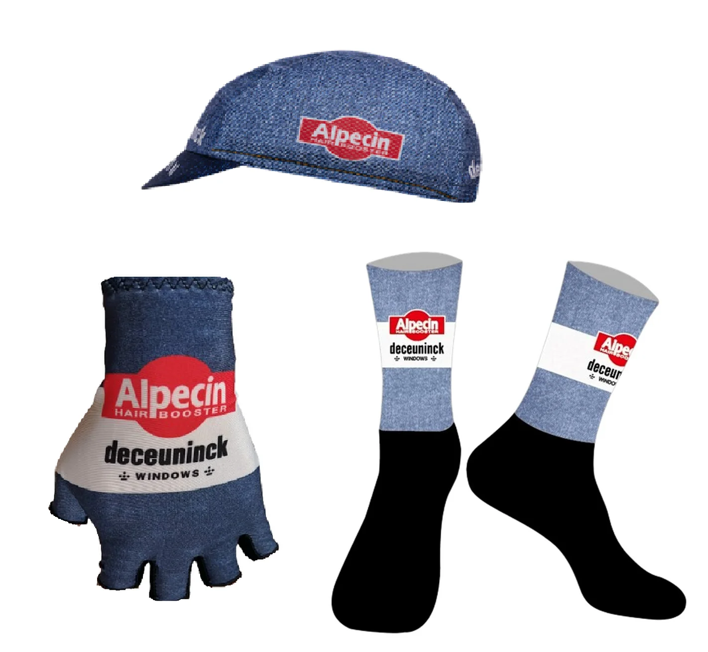 2024 ALPECIN DECEUNINCK Team DENIM One Pair Half Finger Cycling Gloves + ONE PAIR CYCLING SOCKS +CAPS