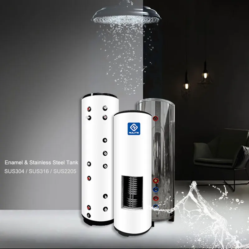 Nulite New Energy 100L 150L 200L 250L 300L 400L 500L Enamel Tank Or Stainless Steel 304 316 2205 Storage Hot Water Buffer Tank