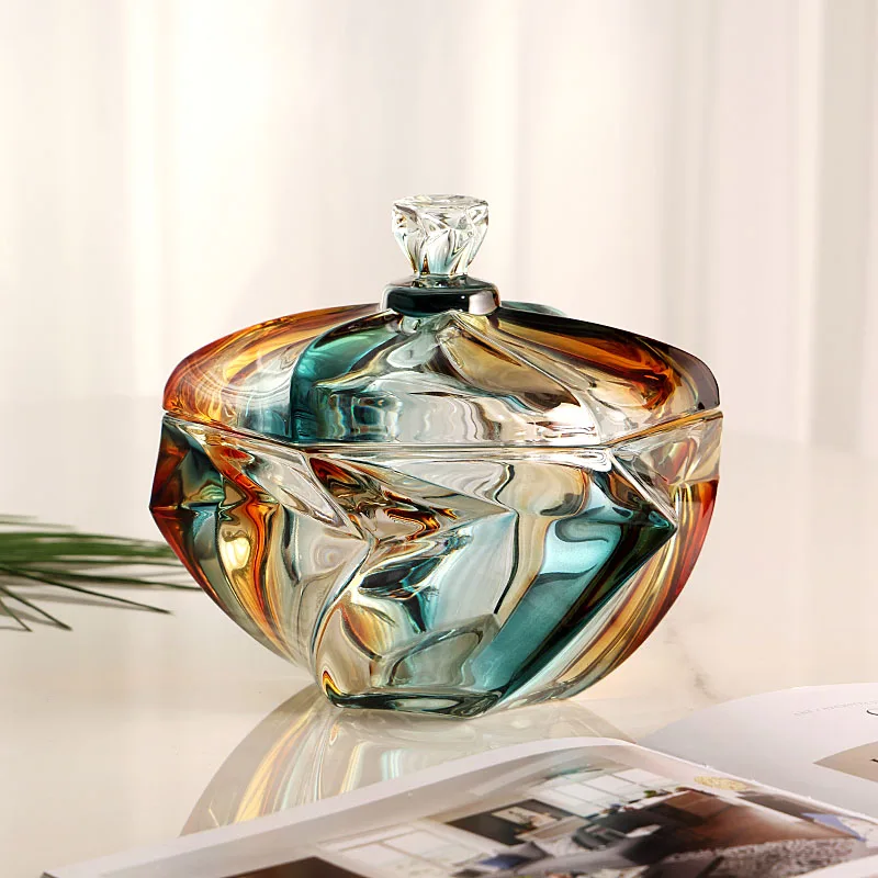 Creative Crystal Glass Candy Jar With Lid Light Luxury Emerald Gold Thickened Dry Fruit Storage Container Desktop Home Decor
