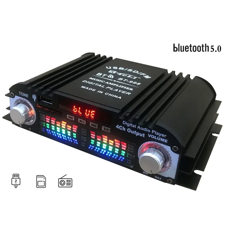 DC 12V amplificatore di potenza a 4 canali amplificatore per auto Bluetooth sistema Audio Stereo Audio Box 4 canali vocali FM U Disk Audio Player