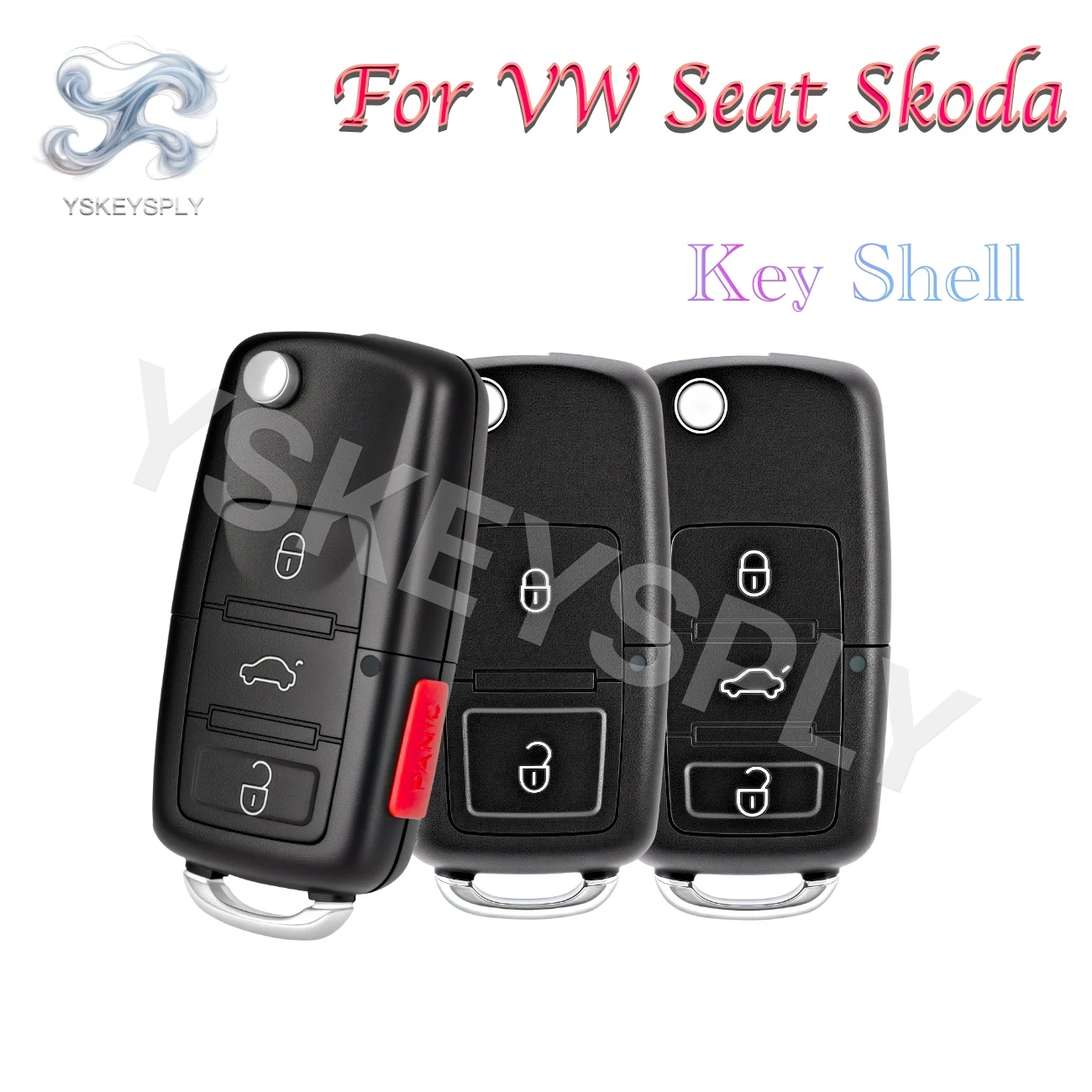 For VW Volkswagen Golf Mk6 Tiguan Passat CC Seat Skoda Octavia Key Fob Shell Case Cover Housing with Blank HU66 Key Blade