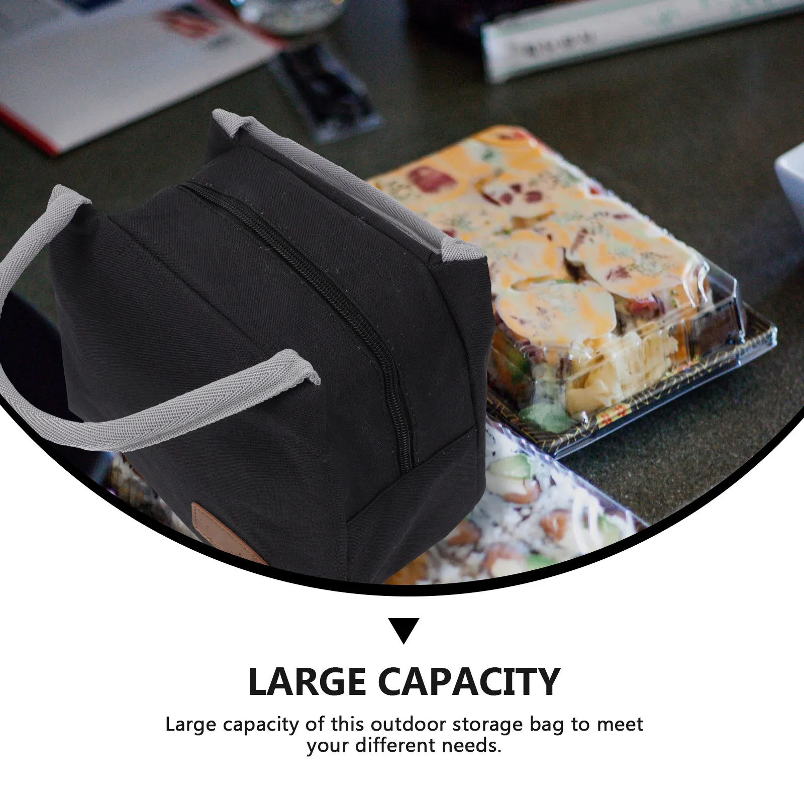 1Pcs Portable Insulated Bag Black Thermal Lunch Box Easy Clean Multipurpose Picnic Camping Food Preservation