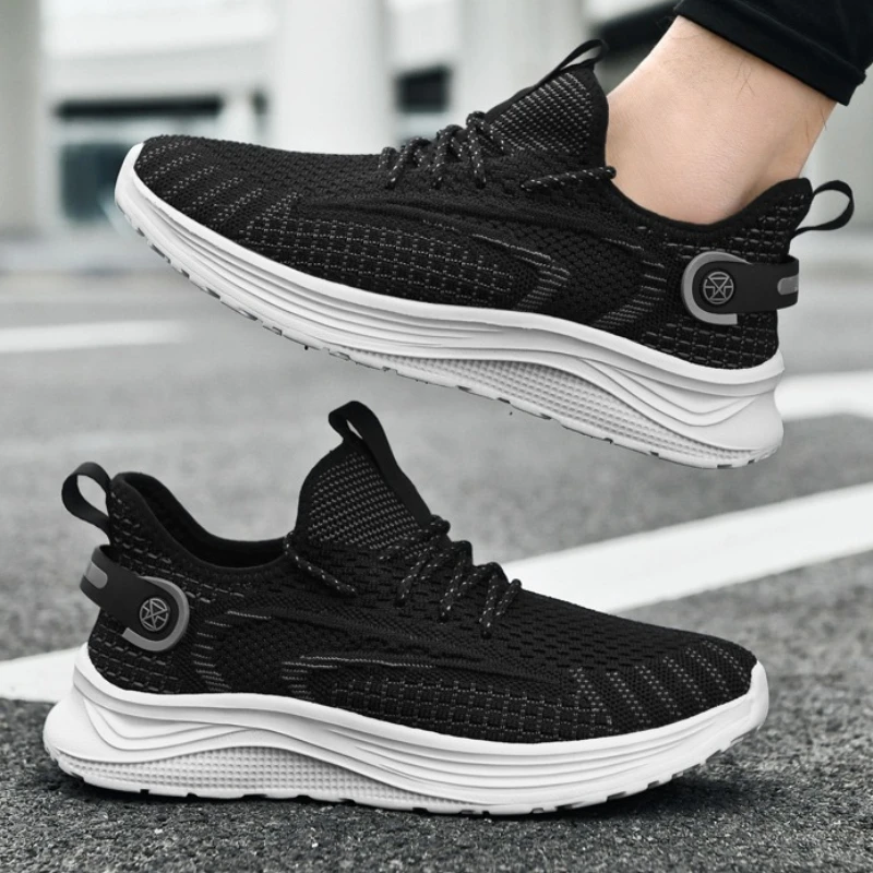 

Men's Sports Shoes with Round Toe New Style Outdoor Lightweight Breathable Lace-up Solid Color Summer Casual Running Shoes
