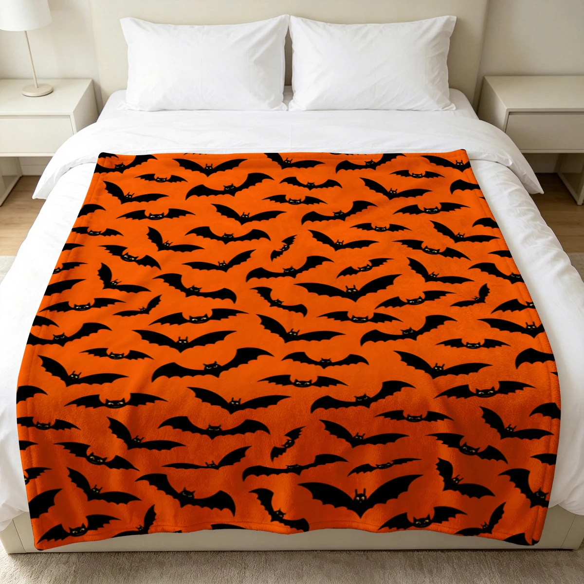 Orange Bat Moon Winter Summer Flannel Blanket Throw Fleece Soft Fuzzy Plush Cozy Fleece Blankets for Sofa Ideal Gifts