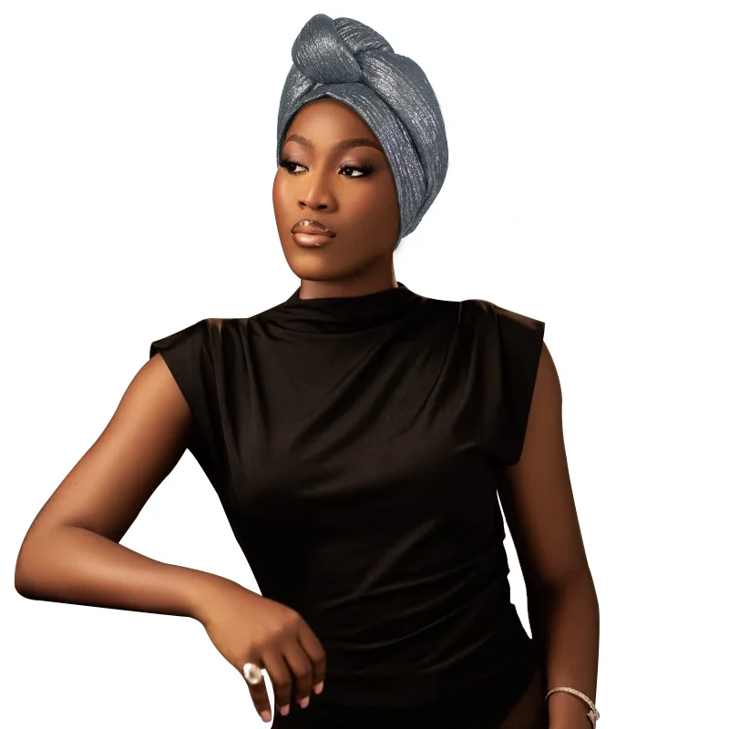 

New Glitter Fabric Knoted Turban Cap Women's Head Wraps African Auto Gele Headtie Nigeria Wedding Party Headwear Turbante Mujer