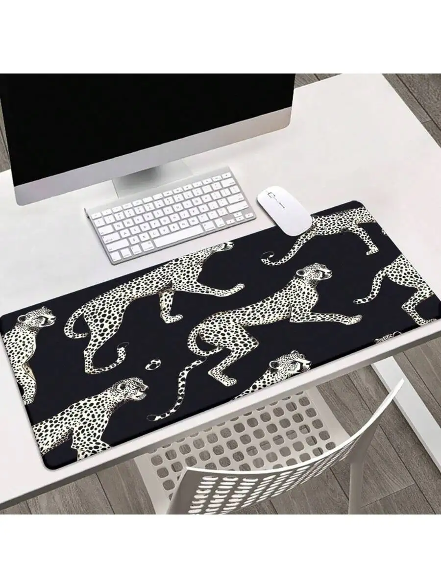 White Leopard Print Gaming Mouse Pad Desk Mat Non-Slip Rubber Base Large Surface For PC Laptop Office