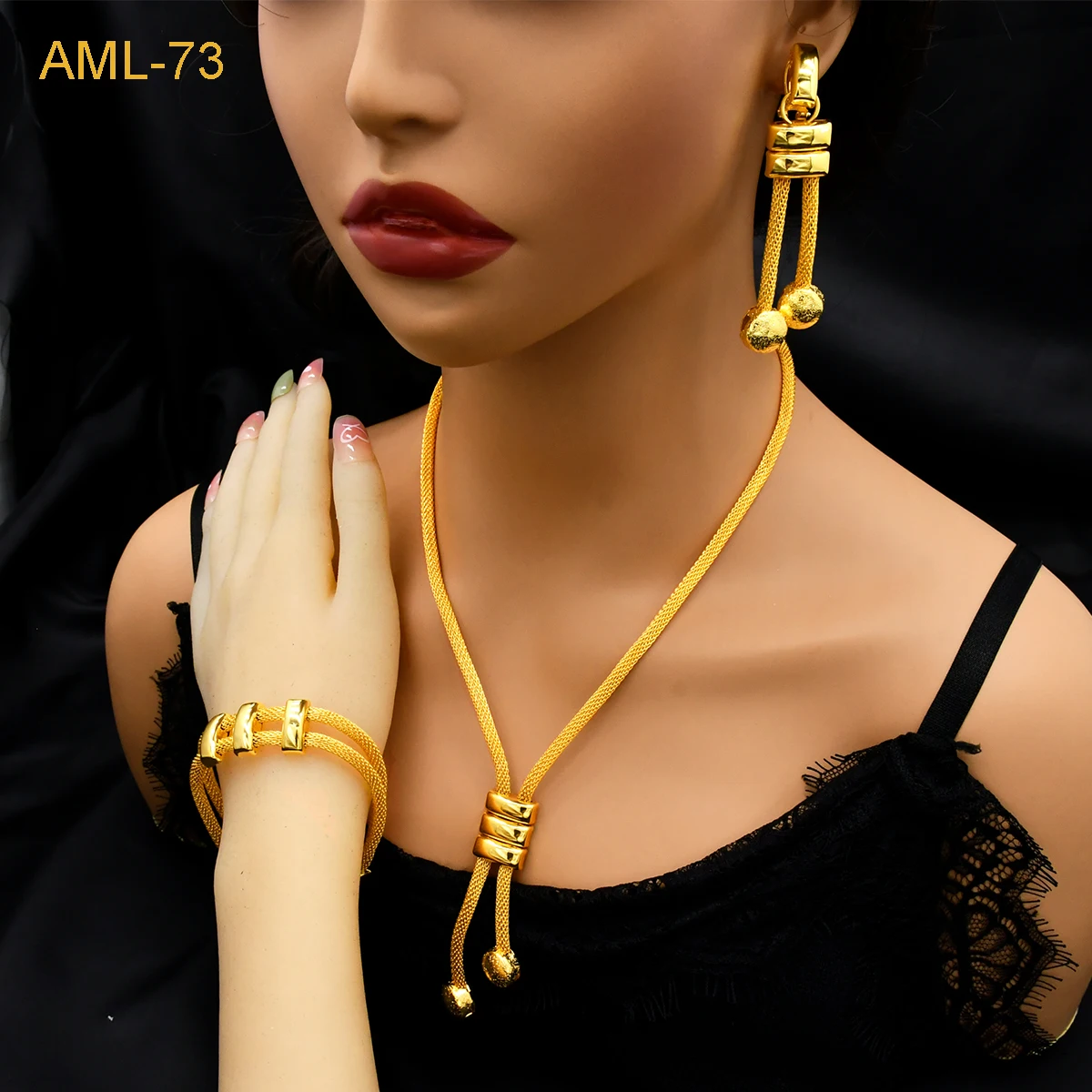 XUHUANG New Indian 24k Gold Color Long Chain Jewelry Sets For Women Bridal Banquet Dubai Necklace Earrings Ring Sets Party Gifts