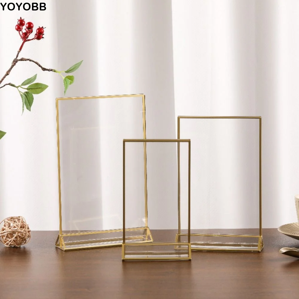 

Transparent Acrylic Golden Sign Holder with Base Elegant Table Cards Picture Frame Durable DIY Wedding Numbers Stand