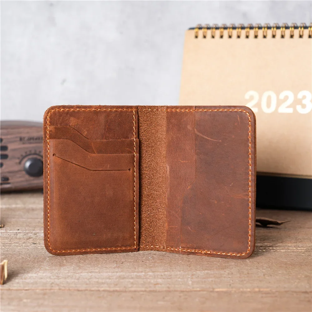 حامل بطاقات من الجلد الطبيعي للرجال Nt003، سعة كبيرة، حامل مستندات متعدد الفتحات، مشبك ائتمان لبطاقة البنك من جلد البقر