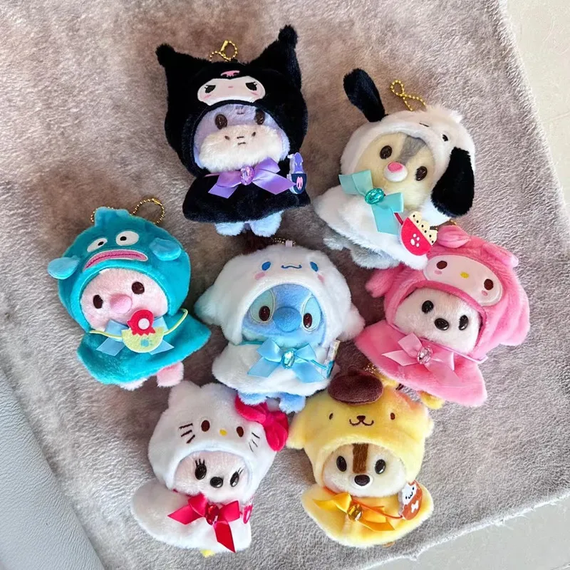 Sanrio 15cm Doll Labubu Clothes Cape Headgear Kawaii Cartoon Anime My Melody Kuromi Cinnamoroll Character Accessories Gift